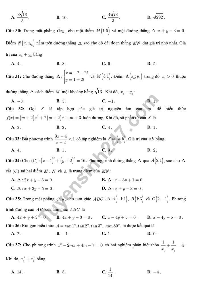 Đề thi học kì 2 lớp 10 môn Toán trường THPT Lý Thường Kiệt năm 2019 - Ảnh 5. Đề thi học kì 2 lớp 10 môn Toán trường THPT Lý Thường Kiệt năm 2019 - Ảnh 5.