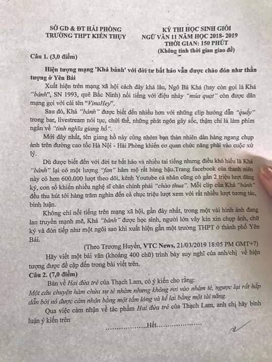 Tranh cãi hiện tượng Khá BảnH được đưa vào đề thi học sinh giỏi văn - Ảnh 2. Tranh cãi hiện tượng Khá BảnH được đưa vào đề thi học sinh giỏi văn - Ảnh 2.