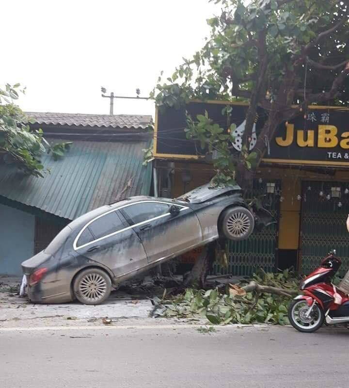 Phú Thọ: Mercedes mất lái ‘leo’ lên cây, một người bị thương - Ảnh 1. Phú Thọ: Mercedes mất lái ‘leo’ lên cây, một người bị thương - Ảnh 1.