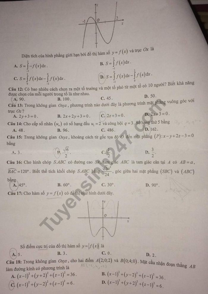 Đề thi thử THPT quốc gia 2019 môn Toán Sở GD&ĐT Ninh Bình lần 2, mã đề 003 - Ảnh 2.