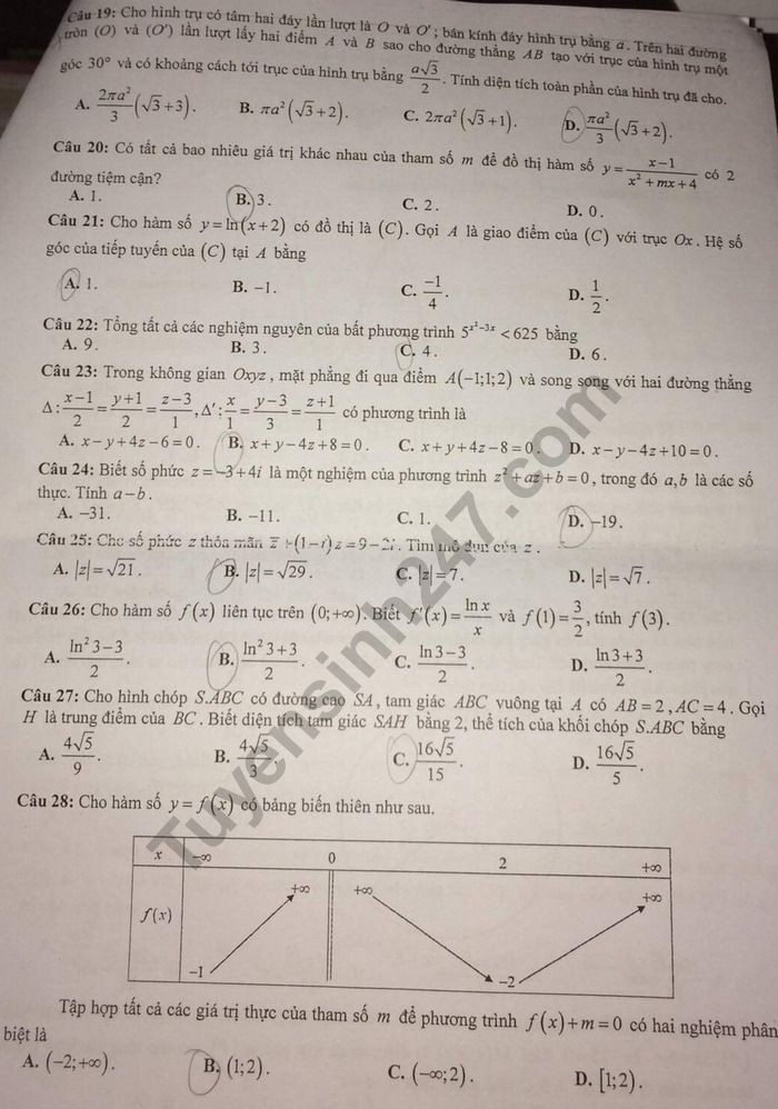 Đề thi thử THPT quốc gia 2019 môn Toán Sở GD&ĐT Ninh Bình lần 2, mã đề 003 - Ảnh 3.