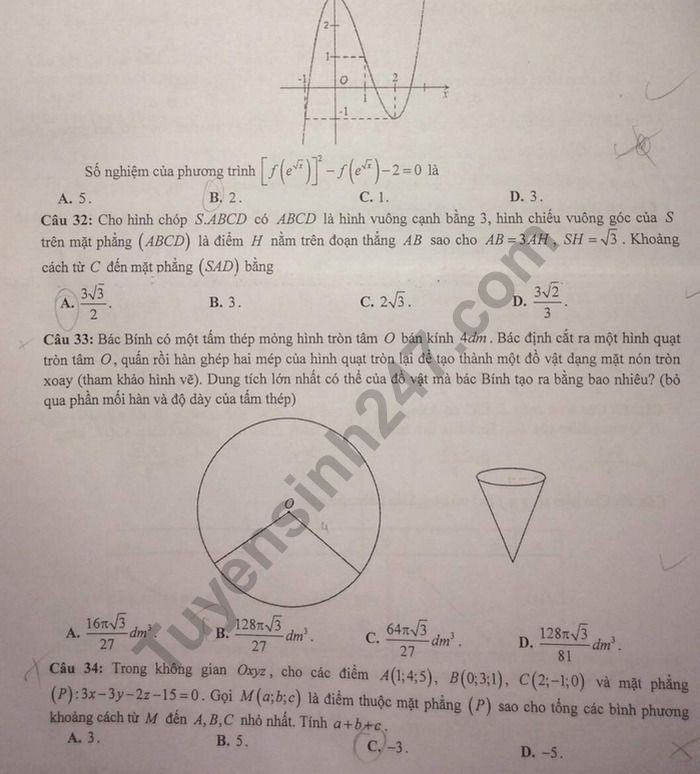 Đề thi thử THPT quốc gia 2019 môn Toán Sở GD&ĐT Ninh Bình lần 2, mã đề 003 - Ảnh 4.