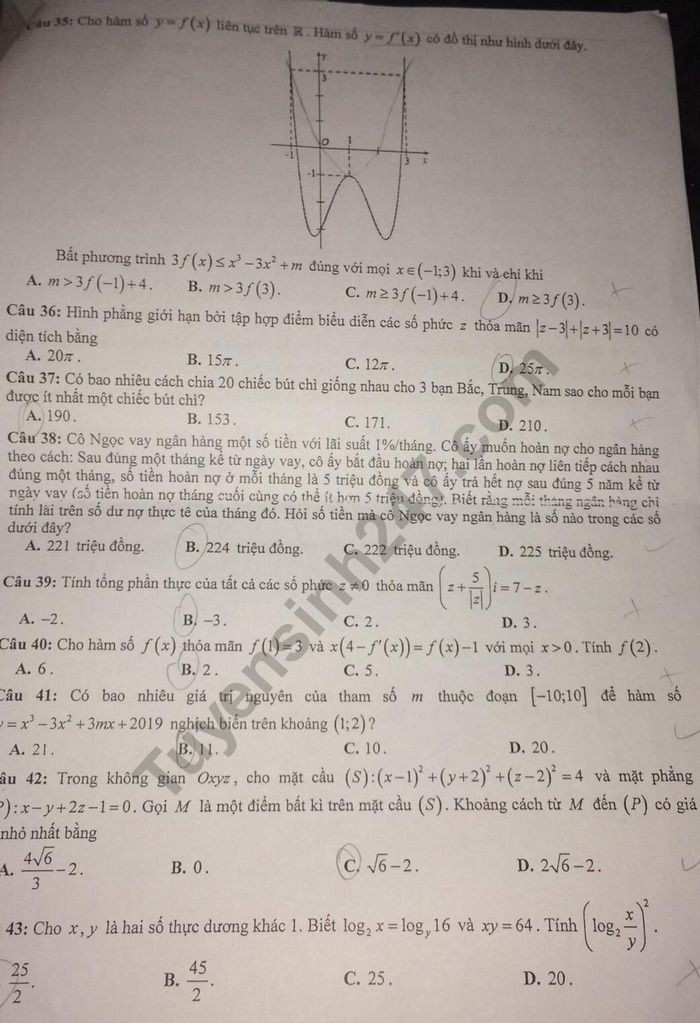 Đề thi thử THPT quốc gia 2019 môn Toán Sở GD&ĐT Ninh Bình lần 2, mã đề 003 - Ảnh 5.
