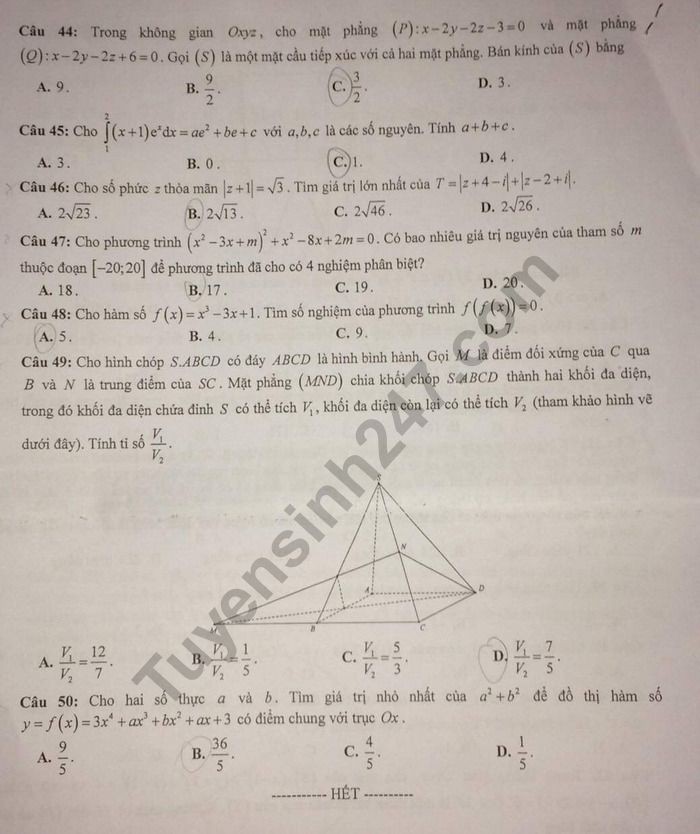 Đề thi thử THPT quốc gia 2019 môn Toán Sở GD&ĐT Ninh Bình lần 2, mã đề 003 - Ảnh 6.