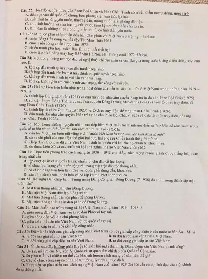 Đề thi thử THPT quốc gia 2019 môn Lịch sử Sở GD&ĐT Bắc Giang lần 2 - Ảnh 3. Đề thi thử THPT quốc gia 2019 môn Lịch sử Sở GD&ĐT Bắc Giang lần 2 - Ảnh 3.