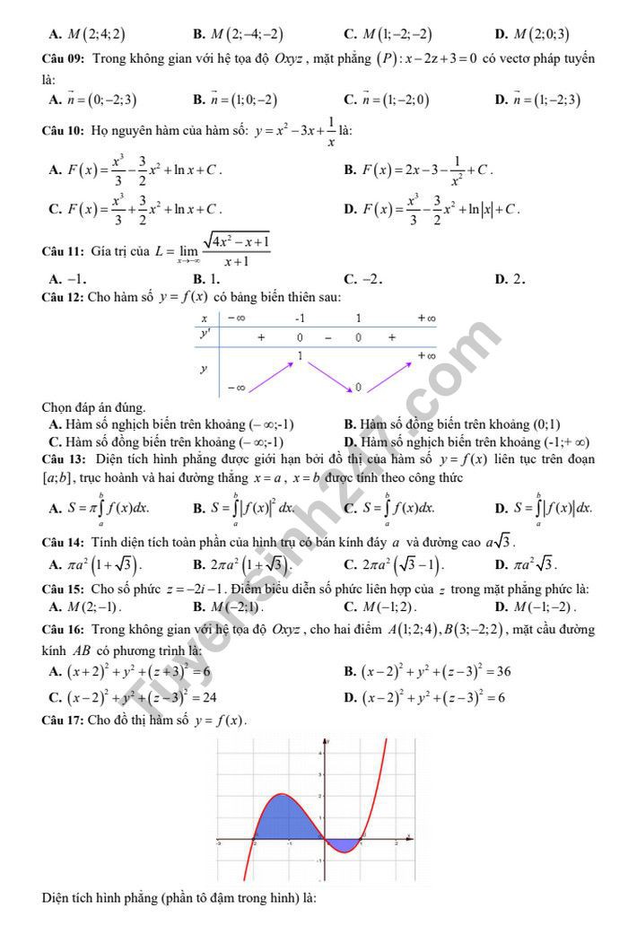 Đề thi thử THPT quốc gia 2019 môn Toán THPT Quỳnh Lưu 1 lần 3 kèm đáp án - Ảnh 2. Đề thi thử THPT quốc gia 2019 môn Toán THPT Quỳnh Lưu 1 lần 3 kèm đáp án - Ảnh 2.