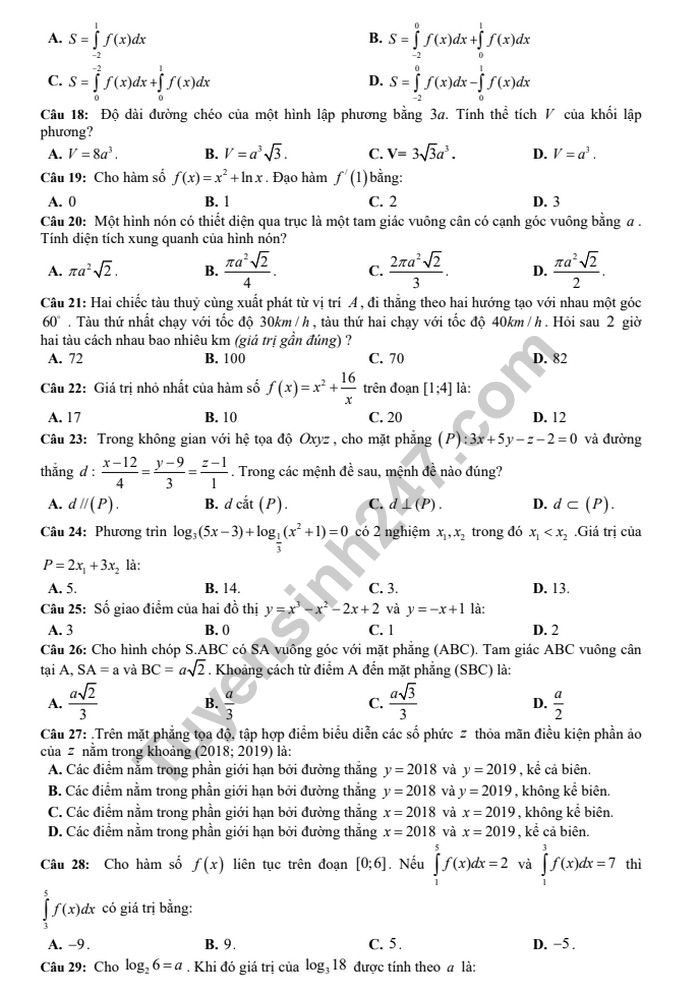 Đề thi thử THPT quốc gia 2019 môn Toán THPT Quỳnh Lưu 1 lần 3 kèm đáp án - Ảnh 3. Đề thi thử THPT quốc gia 2019 môn Toán THPT Quỳnh Lưu 1 lần 3 kèm đáp án - Ảnh 3.