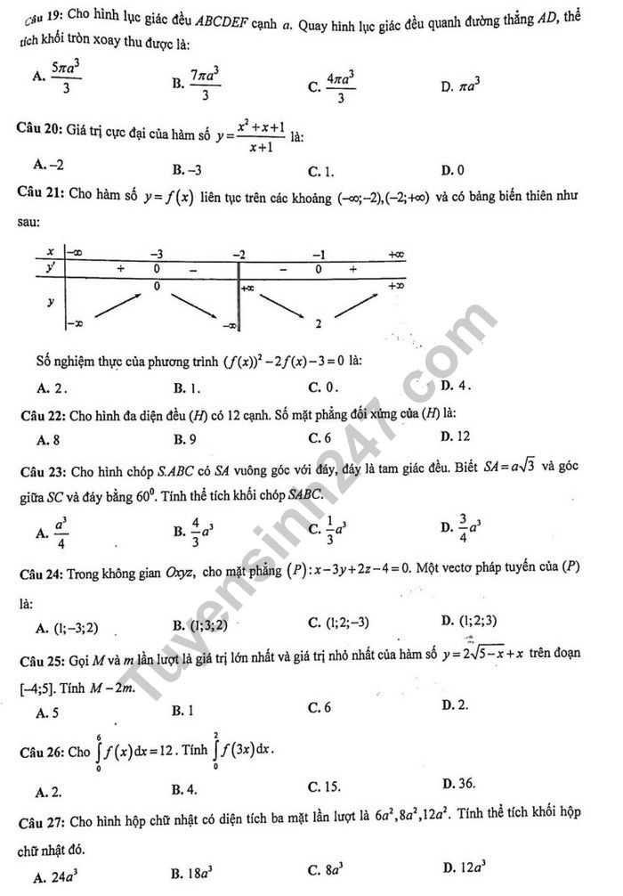 Đề thi thử THPT quốc gia 2019 môn Toán THPT chuyên Phan Bội Châu lần 4 - Ảnh 3.
