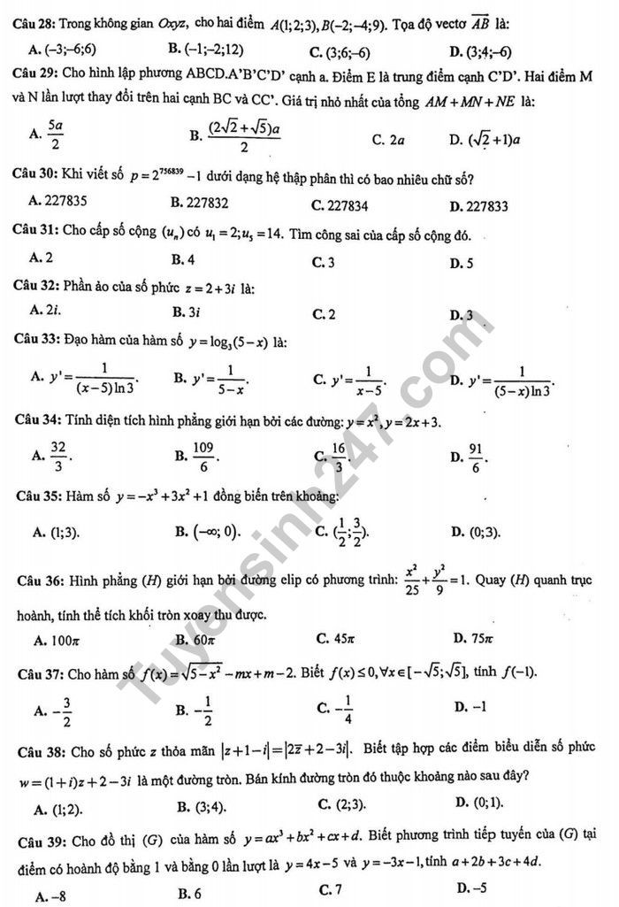 Đề thi thử THPT quốc gia 2019 môn Toán THPT chuyên Phan Bội Châu lần 4 - Ảnh 4.