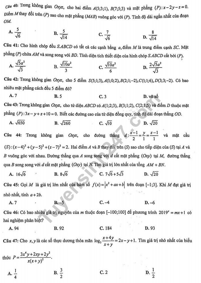 Đề thi thử THPT quốc gia 2019 môn Toán THPT chuyên Phan Bội Châu lần 4 - Ảnh 5.