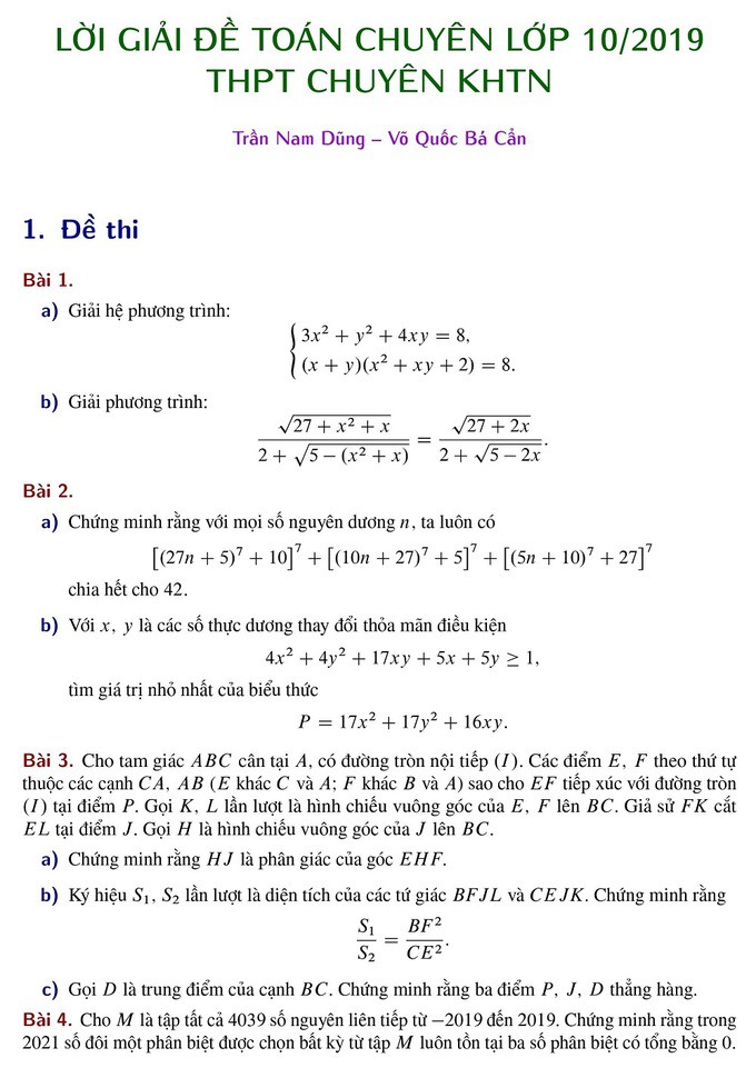 Lời giải đề Toán chuyên vào lớp 10 trường Khoa học tự nhiên - Ảnh 1.