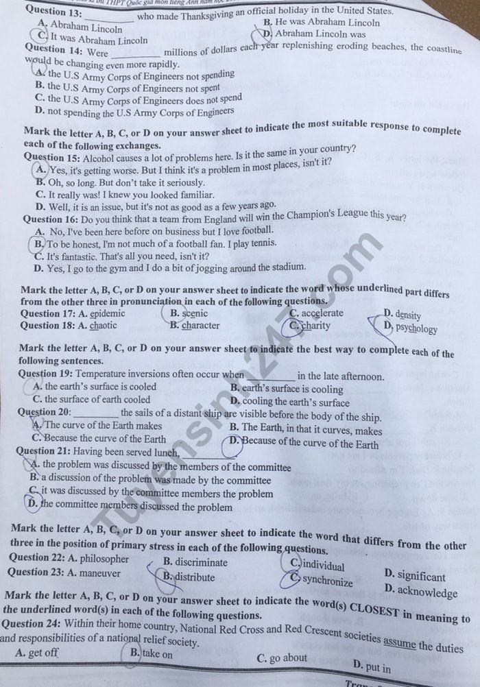 Đáp án đề thi thử THPT quốc gia 2019 môn Tiếng Anh THPT chuyên ĐH Sư phạm Hà Nội - Ảnh 2. Đáp án đề thi thử THPT quốc gia 2019 môn Tiếng Anh THPT chuyên ĐH Sư phạm Hà Nội - Ảnh 2.