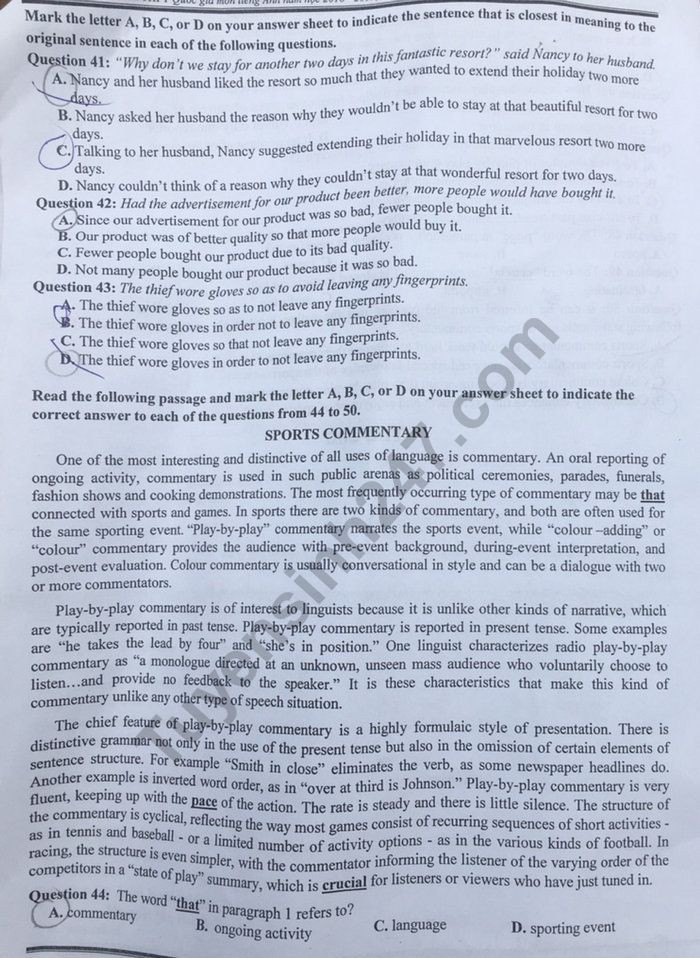 Đáp án đề thi thử THPT quốc gia 2019 môn Tiếng Anh THPT chuyên ĐH Sư phạm Hà Nội - Ảnh 5. Đáp án đề thi thử THPT quốc gia 2019 môn Tiếng Anh THPT chuyên ĐH Sư phạm Hà Nội - Ảnh 5.