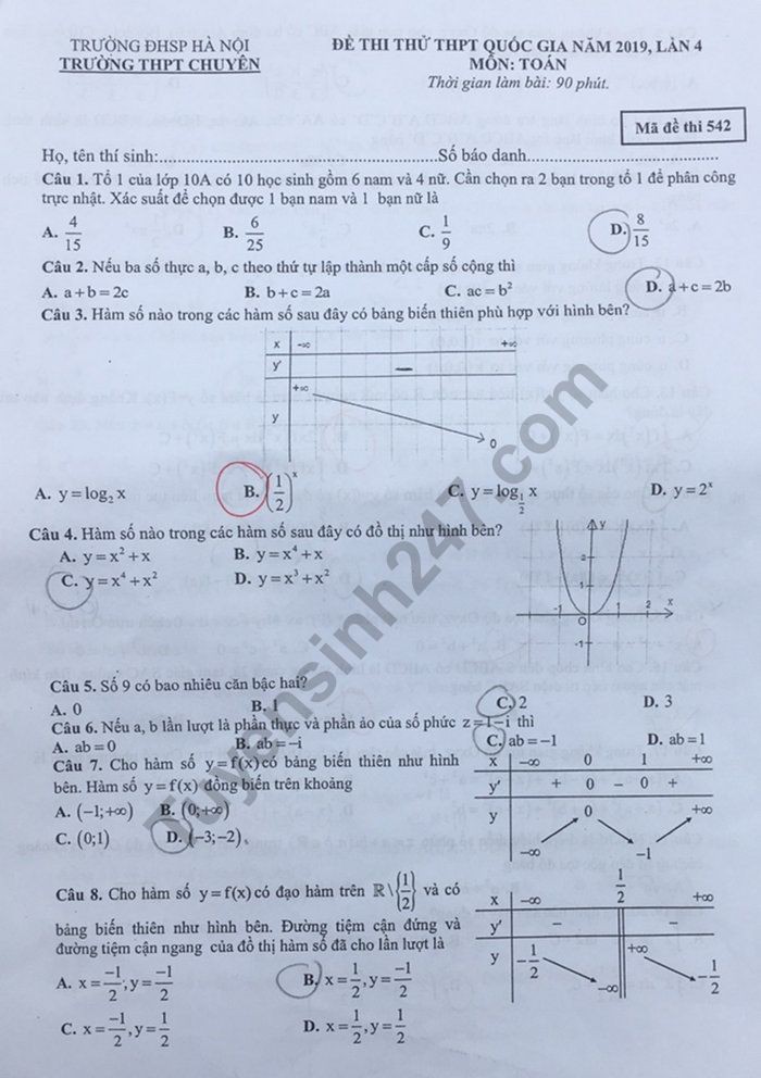Đề thi thử THPT quốc gia 2019 môn Toán THPT chuyên ĐH Sư phạm Hà Nội lần 4 kèm đáp án - Ảnh 1. Đề thi thử THPT quốc gia 2019 môn Toán THPT chuyên ĐH Sư phạm Hà Nội lần 4 kèm đáp án - Ảnh 1.