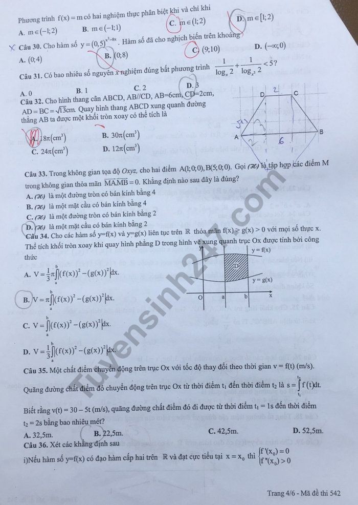 Đề thi thử THPT quốc gia 2019 môn Toán THPT chuyên ĐH Sư phạm Hà Nội lần 4 kèm đáp án - Ảnh 4. Đề thi thử THPT quốc gia 2019 môn Toán THPT chuyên ĐH Sư phạm Hà Nội lần 4 kèm đáp án - Ảnh 4.