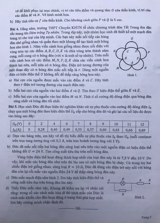 Đề thi vào lớp 10 môn Vật lí Trường THPT chuyên Khoa học Tự nhiên năm 2019 - Ảnh 2.