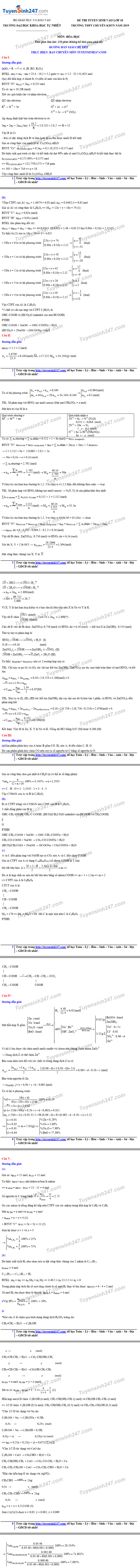 Giải chi tiết đề Hóa học thi vào lớp 10 trường THPT chuyên Khoa học Tự nhiên năm 2019 - Ảnh 2. Giải chi tiết đề Hóa học thi vào lớp 10 trường THPT chuyên Khoa học Tự nhiên năm 2019 - Ảnh 2.