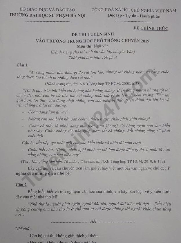 Giải chi tiết đề Ngữ văn chuyên thi vào lớp 10 THPT chuyên ĐH Sư phạm Hà Nội năm 2019 - Ảnh 1. Giải chi tiết đề Ngữ văn chuyên thi vào lớp 10 THPT chuyên ĐH Sư phạm Hà Nội năm 2019 - Ảnh 1.