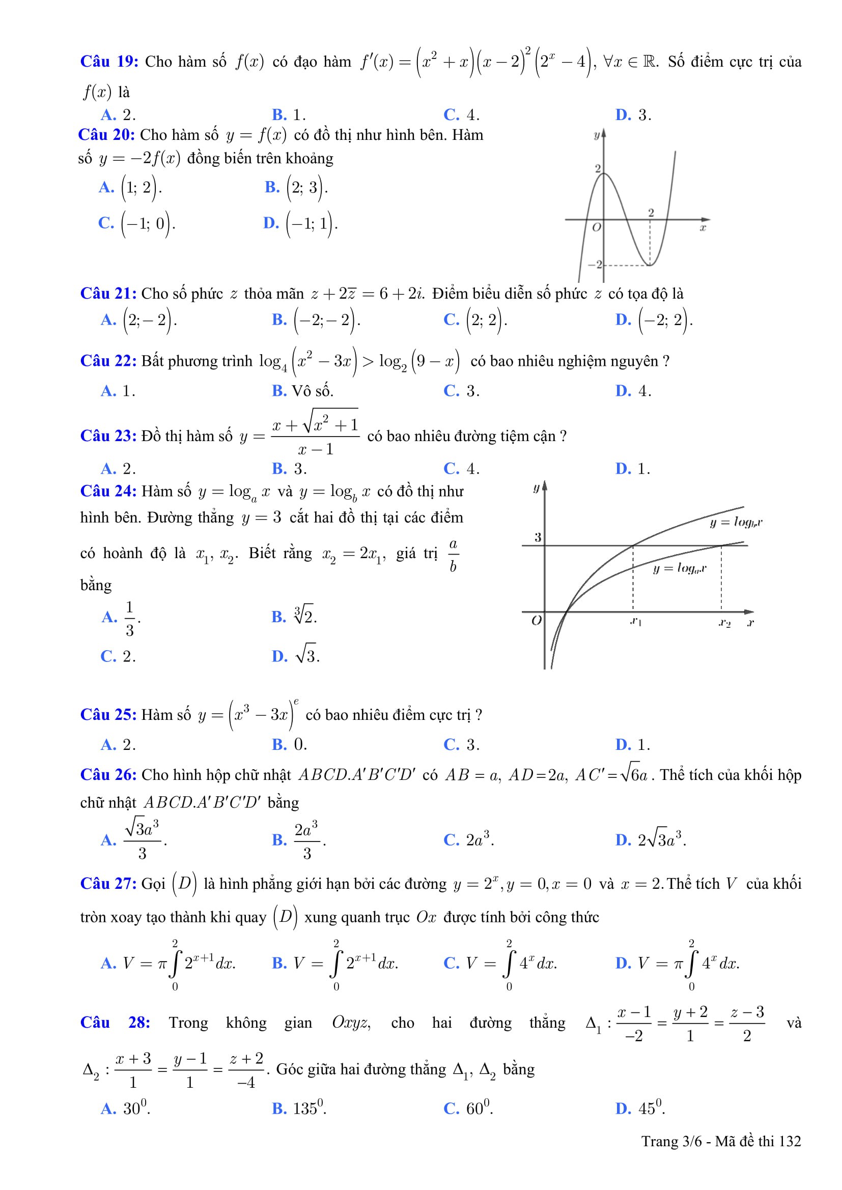 Đề thi thử THPT quốc gia 2019 môn Toán THPT Chuyên ĐH Vinh lần 3 có đáp án - Ảnh 3. Đề thi thử THPT quốc gia 2019 môn Toán THPT Chuyên ĐH Vinh lần 3 có đáp án - Ảnh 3.