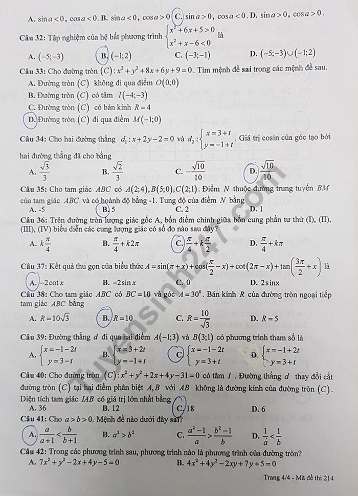 Đề thi học kì 2 lớp 10 môn Toán THPT chuyên Nguyễn Huệ năm 2019 - Ảnh 4. Đề thi học kì 2 lớp 10 môn Toán THPT chuyên Nguyễn Huệ năm 2019 - Ảnh 4.