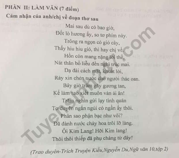 Đề thi học kì 2 lớp 10 môn Ngữ văn THPT Tân Lập năm 2019 - Ảnh 2.