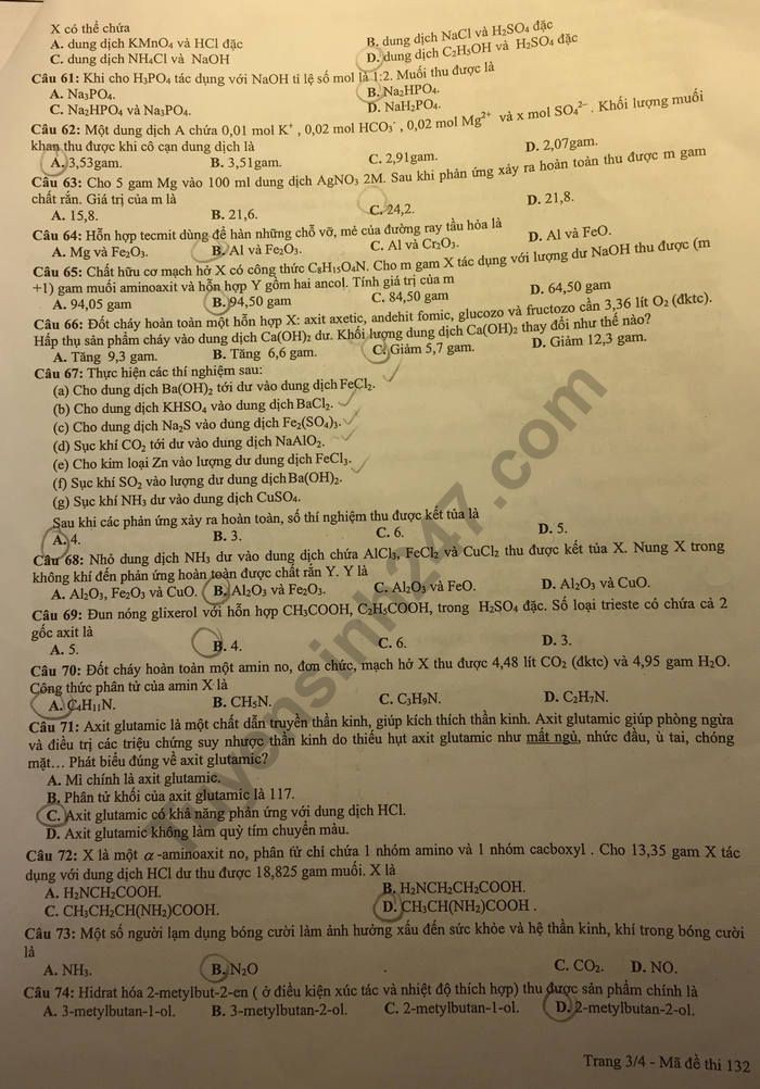 Đề thi thử THPT quốc gia 2019 môn Hóa học THPT chuyên Khoa học tự nhiên lần 3 có đáp án - Ảnh 3. Đề thi thử THPT quốc gia 2019 môn Hóa học THPT chuyên Khoa học tự nhiên lần 3 có đáp án - Ảnh 3.