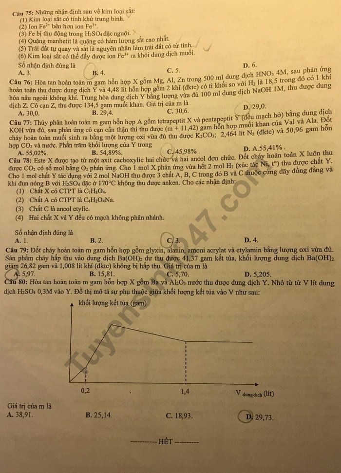 Đề thi thử THPT quốc gia 2019 môn Hóa học THPT chuyên Khoa học tự nhiên lần 3 có đáp án - Ảnh 4. Đề thi thử THPT quốc gia 2019 môn Hóa học THPT chuyên Khoa học tự nhiên lần 3 có đáp án - Ảnh 4.