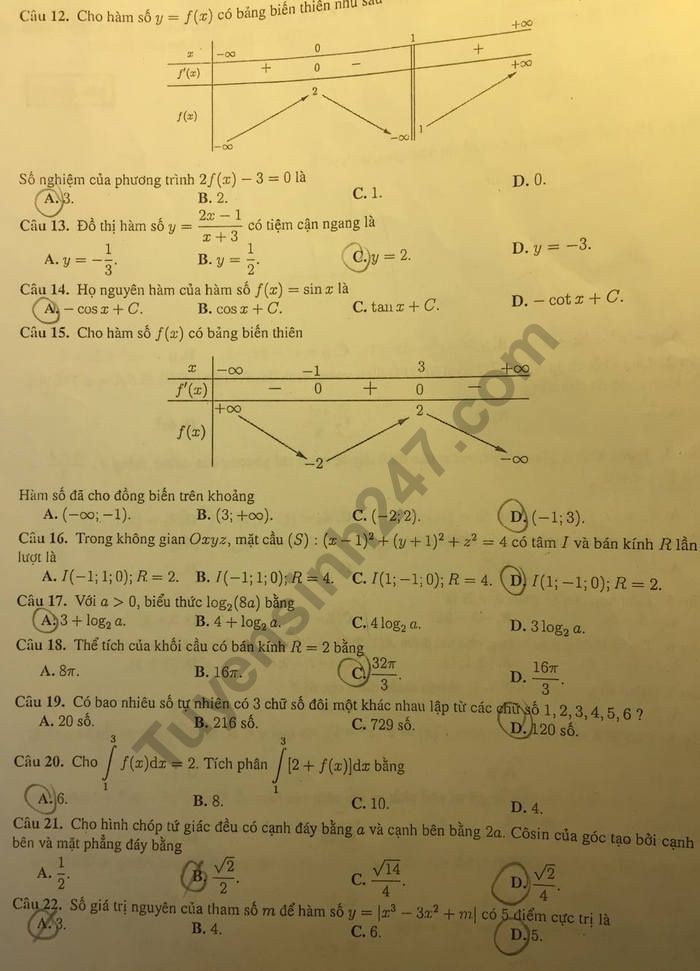 Đề thi thử THPT quốc gia 2019 môn Toán THPT chuyên Khoa học tự nhiên lần 3 có đáp án - Ảnh 2. Đề thi thử THPT quốc gia 2019 môn Toán THPT chuyên Khoa học tự nhiên lần 3 có đáp án - Ảnh 2.