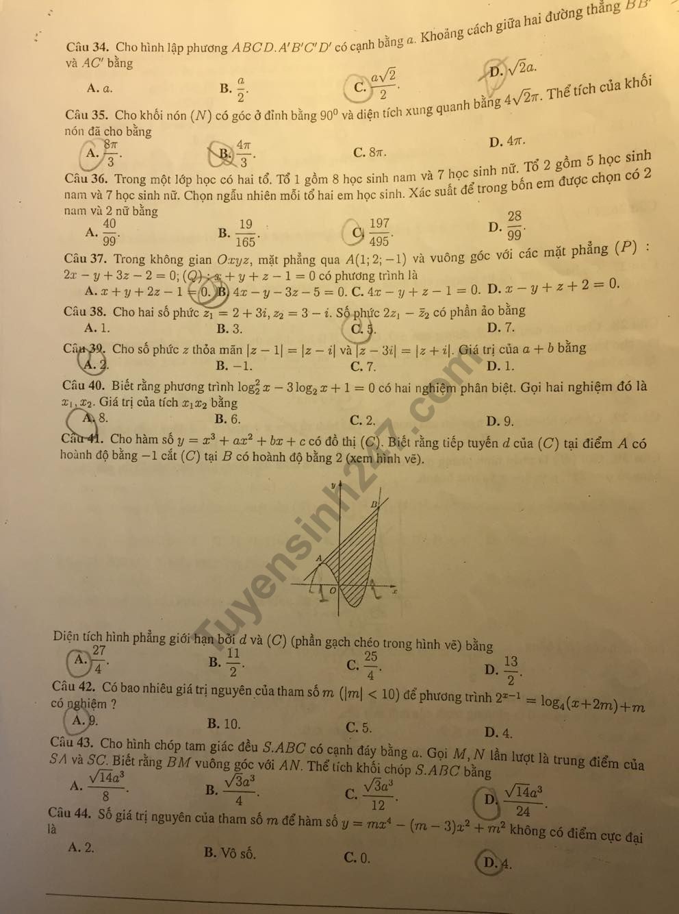 Đề thi thử THPT quốc gia 2019 môn Toán THPT chuyên Khoa học tự nhiên lần 3 có đáp án - Ảnh 4. Đề thi thử THPT quốc gia 2019 môn Toán THPT chuyên Khoa học tự nhiên lần 3 có đáp án - Ảnh 4.