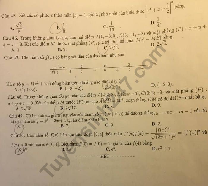Đề thi thử THPT quốc gia 2019 môn Toán THPT chuyên Khoa học tự nhiên lần 3 có đáp án - Ảnh 5. Đề thi thử THPT quốc gia 2019 môn Toán THPT chuyên Khoa học tự nhiên lần 3 có đáp án - Ảnh 5.
