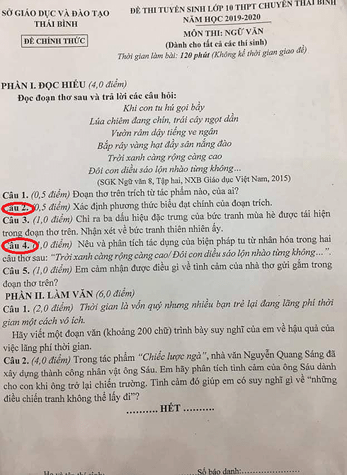 Sở GD&ĐT Thái Bình lên tiếng về đề thi tuyển sinh trường chuyên bị nghi có sai sót - Ảnh 1. Sở GD&ĐT Thái Bình lên tiếng về đề thi tuyển sinh trường chuyên bị nghi có sai sót - Ảnh 1.