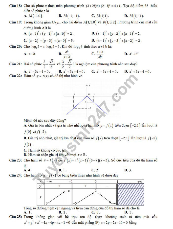 Đề thi thử THPT quốc gia 2019 môn Toán THPT Kĩ thuật Lệ Thủy lần 2 kèm đáp án - Ảnh 3. Đề thi thử THPT quốc gia 2019 môn Toán THPT Kĩ thuật Lệ Thủy lần 2 kèm đáp án - Ảnh 3.