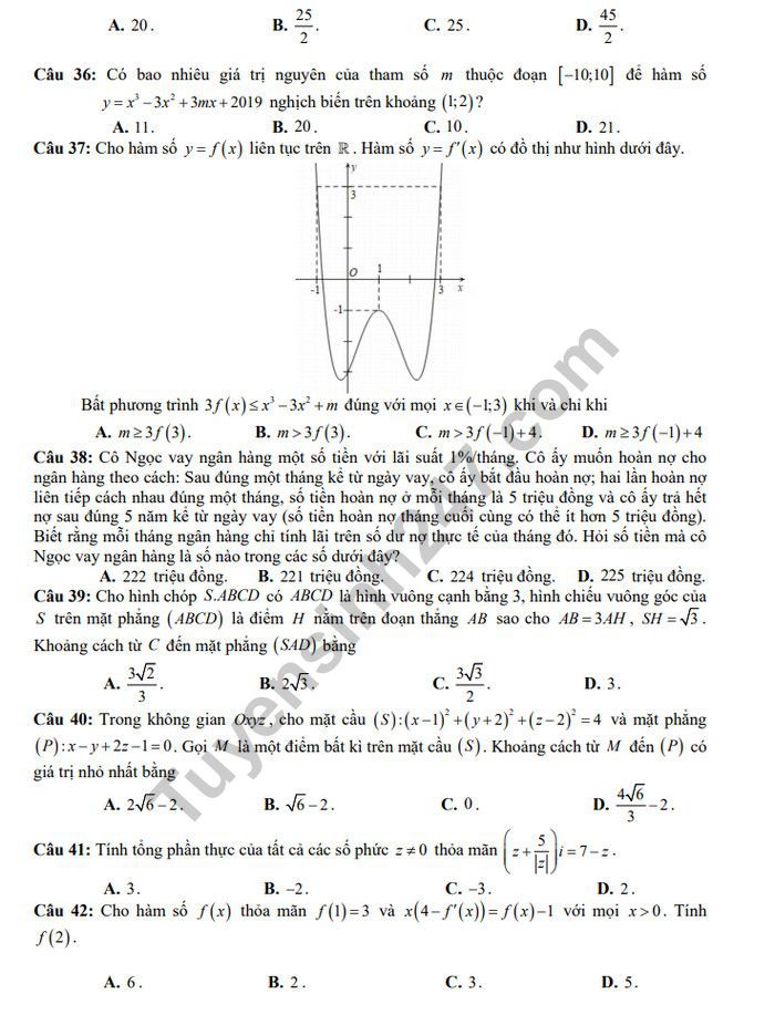 Đề thi thử THPT quốc gia 2019 môn Toán THPT Kĩ thuật Lệ Thủy lần 2 kèm đáp án - Ảnh 5. Đề thi thử THPT quốc gia 2019 môn Toán THPT Kĩ thuật Lệ Thủy lần 2 kèm đáp án - Ảnh 5.