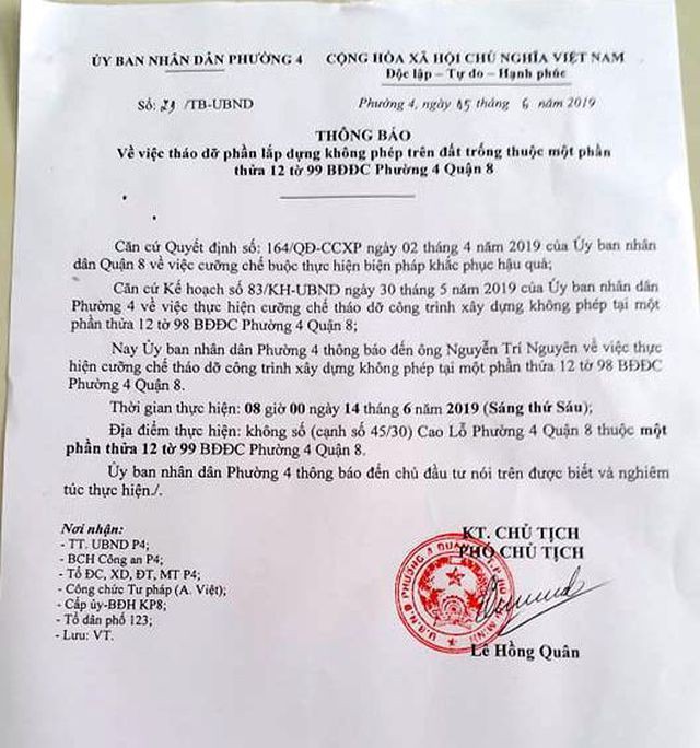 TP HCM: UBND quận 8 ra quyết định cưỡng chế 'nhầm' người vi phạm? - Ảnh 2.