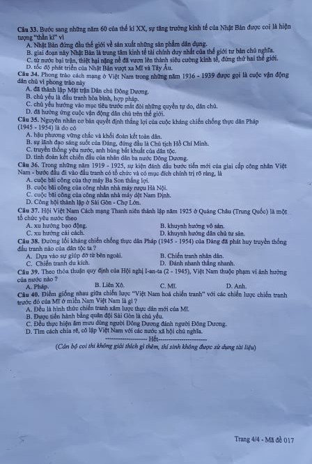 Đề thi vào lớp 10 môn Lịch sử năm 2019 ở Hà Nội - Ảnh 4. Đề thi vào lớp 10 môn Lịch sử năm 2019 ở Hà Nội - Ảnh 4.