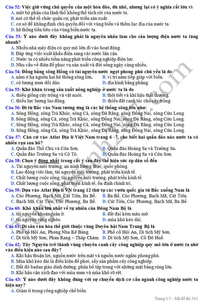 Đề thi thử THPT quốc gia 2019 môn Địa lí THPT Anh Sơn 1 lần 2 - Ảnh 3. Đề thi thử THPT quốc gia 2019 môn Địa lí THPT Anh Sơn 1 lần 2 - Ảnh 3.