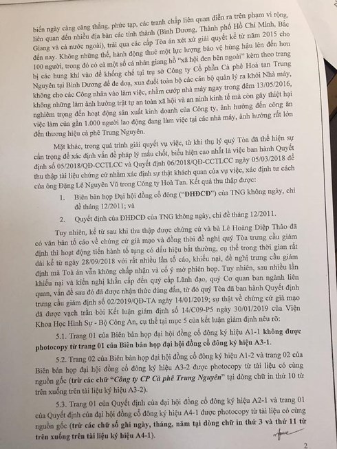 Tranh chấp Trung Nguyên: Tòa tạm dừng, bà Lê Hoàng Diệp Thảo yêu cầu hình sự hóa - Ảnh 3.