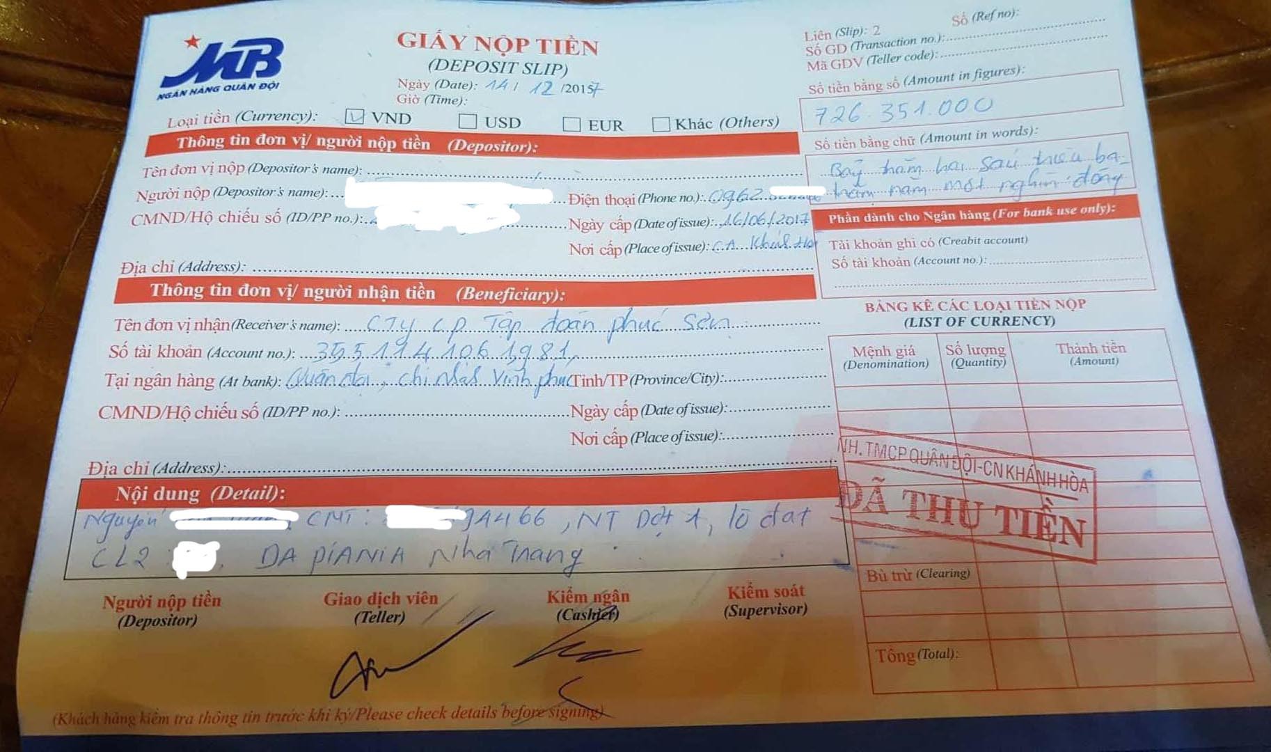 Phúc Sơn giấy nộp tiền Phúc Sơn giấy nộp tiền