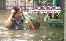 Bà nội trợ đảo Phú Quốc đi chợ giữa biển nước ngập ngang ngực
