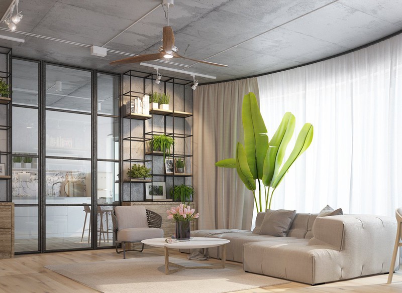 Nội thất căn hộ truyền cảm hứng với trần bê tông và sàn gỗ - Ảnh 1. Nội thất căn hộ truyền cảm hứng với trần bê tông và sàn gỗ - Ảnh 1.