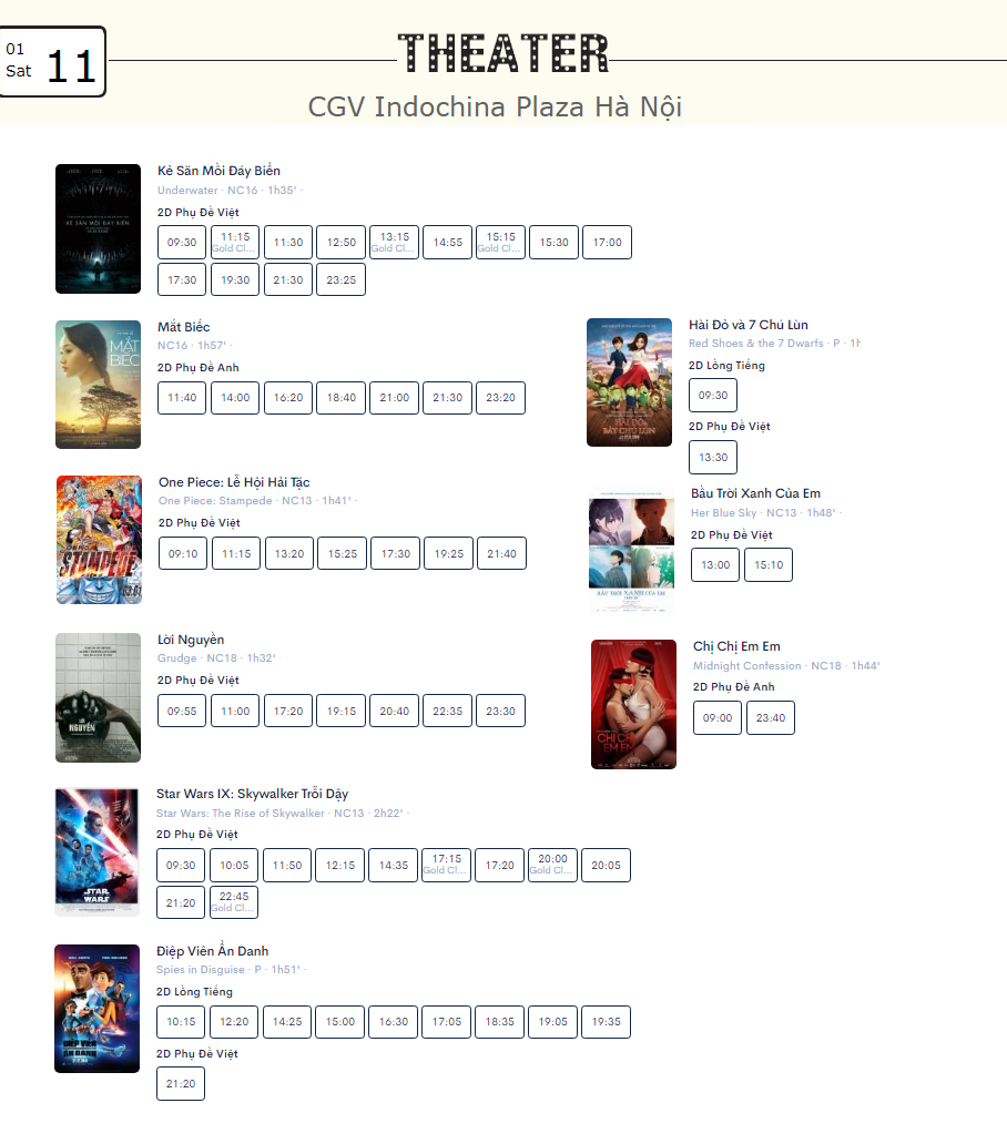 Lịch chiếu phim ngày mai (11/1) tại một số rạp CGV Hà Nội - Ảnh 3.