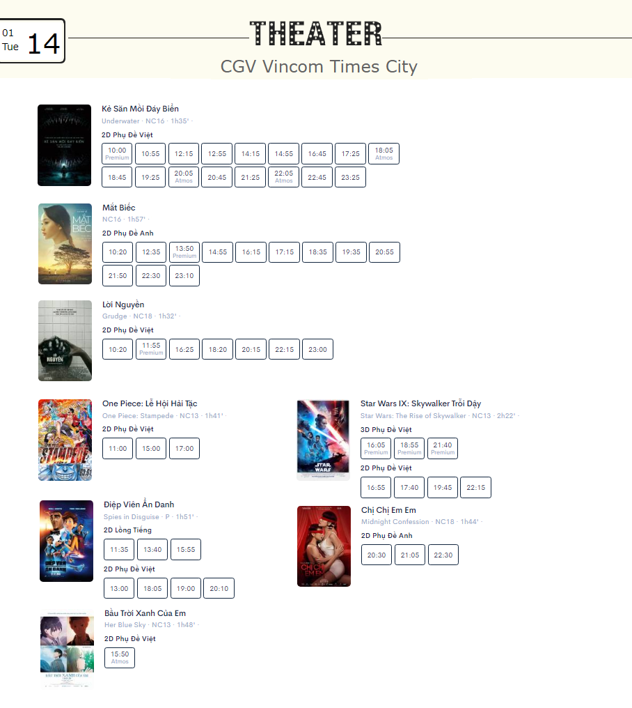Lịch chiếu phim ngày mai (14/1) tại một số rạp CGV Hà Nội - Ảnh 7. Lịch chiếu phim ngày mai (14/1) tại một số rạp CGV Hà Nội - Ảnh 7.
