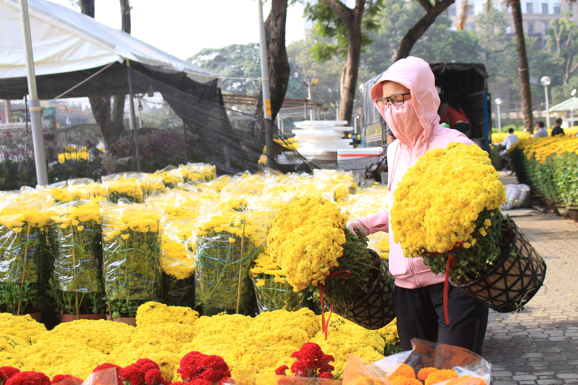 Mai, đào, tắc tiền triệu tại chợ hoa Sài Gòn ngóng người mua, có nhà vườn treo biển đồng giá 100.000 đồng mỗi chậu - Ảnh 12. Mai, đào, tắc tiền triệu tại chợ hoa Sài Gòn ngóng người mua, có nhà vườn treo biển đồng giá 100.000 đồng mỗi chậu - Ảnh 12.