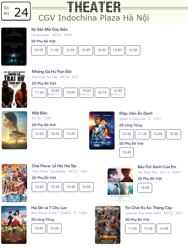 Lịch chiếu phim ngày mai (24/1) tại một số rạp CGV Hà Nội - Ảnh 3.