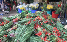 Chợ hoa sỉ lớn nhất Sài Gòn 'thất thủ' chiều 30 Tết, tiểu thương chất hàng đống lay ơn mang đổ rác