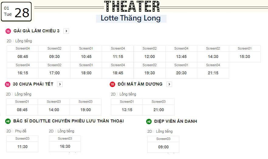 Lịch chiếu phim ngày mai (28/1) tại các rạp Lotte Hà Nội - Ảnh 3.