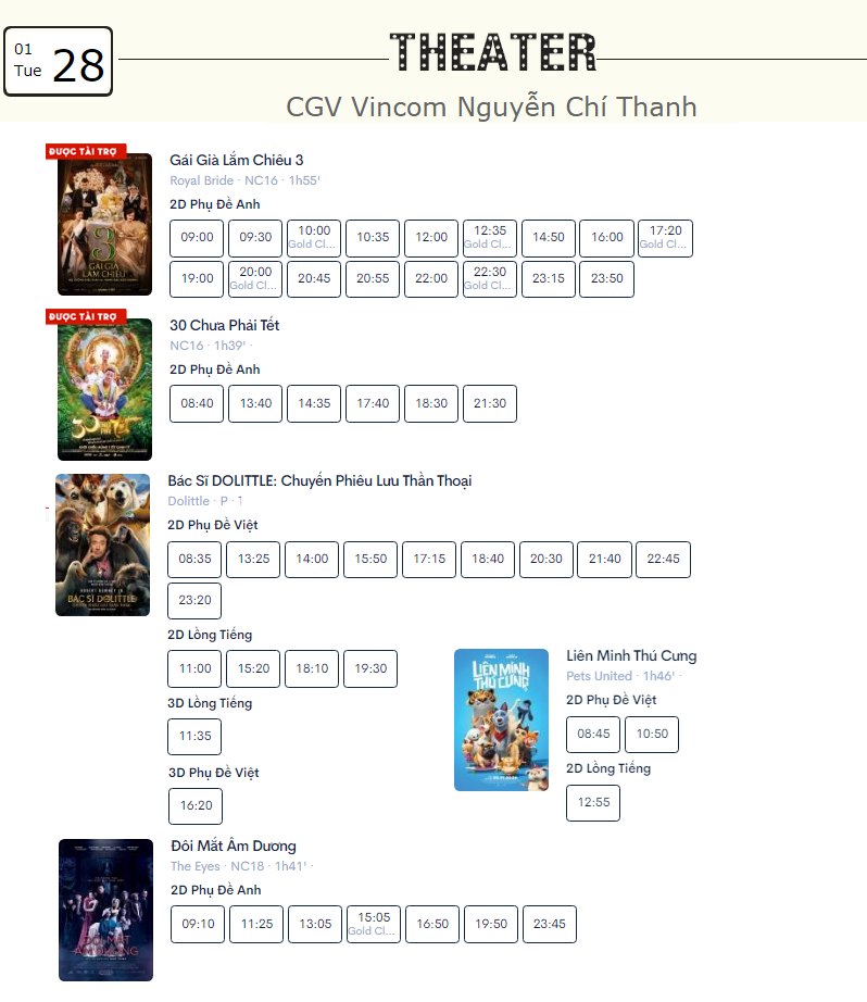 Lịch chiếu phim ngày mai (28/1) mùng 4 Tết tại một số rạp CGV Hà Nội - Ảnh 5. Lịch chiếu phim ngày mai (28/1) mùng 4 Tết tại một số rạp CGV Hà Nội - Ảnh 5.