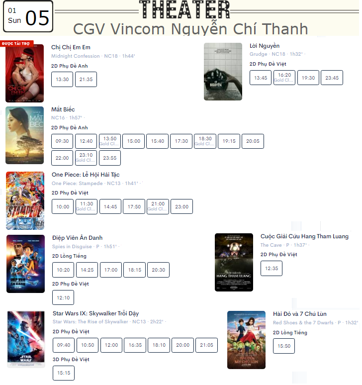 Lịch chiếu phim ngày mai (5/1) tại một số rạp CGV Hà Nội - Ảnh 5.