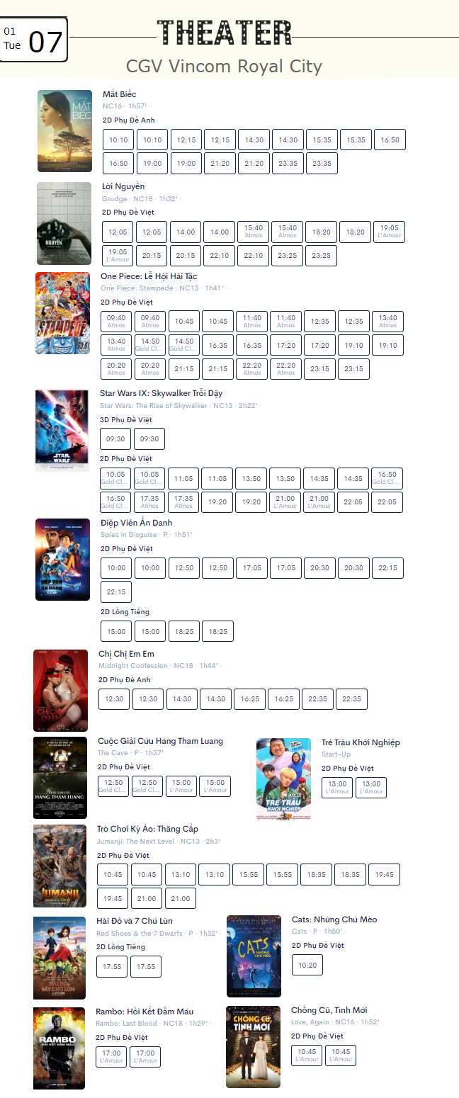 Lịch chiếu phim ngày mai (7/1) tại một số rạp CGV Hà Nội - Ảnh 8. Lịch chiếu phim ngày mai (7/1) tại một số rạp CGV Hà Nội - Ảnh 8.