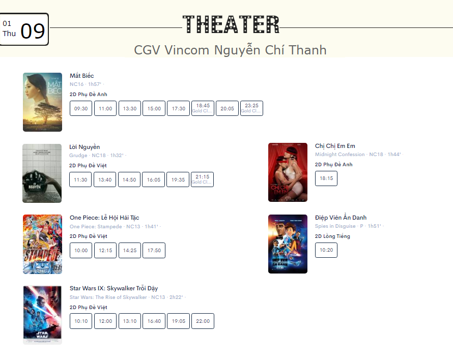 Lịch chiếu phim ngày mai (9/1) tại một số rạp CGV Hà Nội - Ảnh 5. Lịch chiếu phim ngày mai (9/1) tại một số rạp CGV Hà Nội - Ảnh 5.